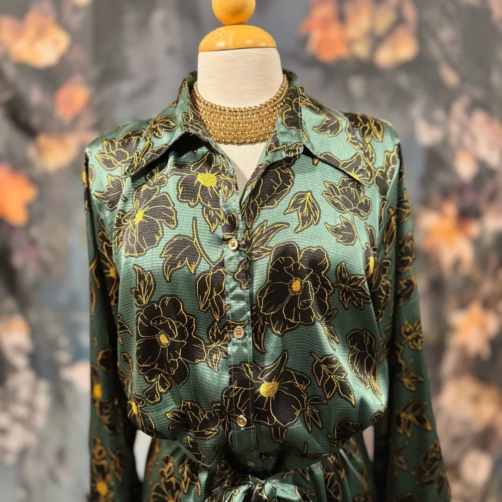 Who What Wear Green Floral Long Sleeve Dress - Picture 3 of 8